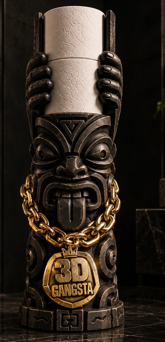 TOTEM: чёрный резной держатель двух запасных рулонов с золотой цепью
